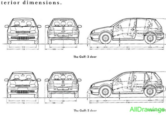 Volkswagen Golf (Фольцваген Гольф) - чертежи (рисунки) автомобиля